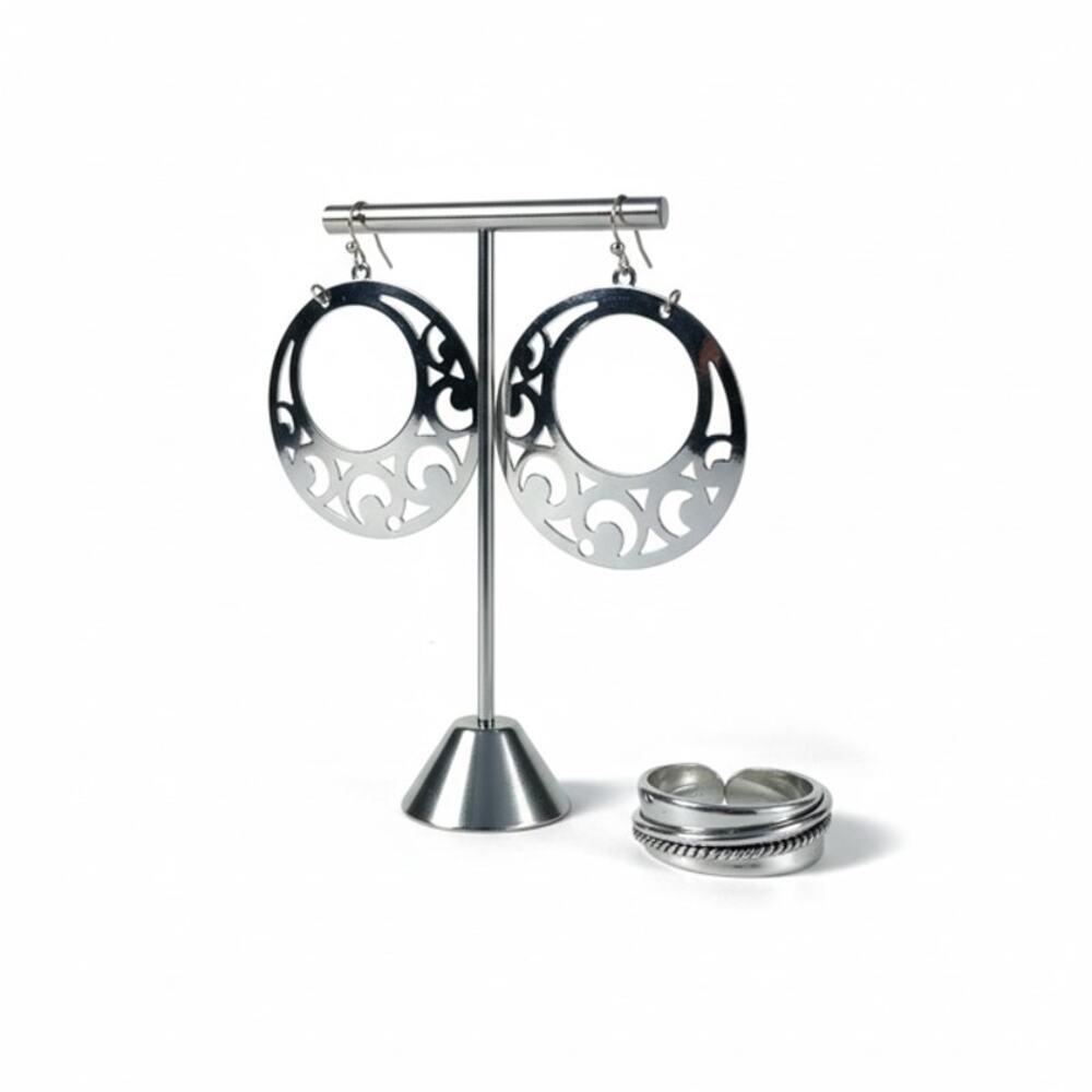 Jewelry Lot NWT Silver Tone Filigree Earrings + Stretch Ring Bundle